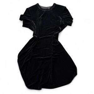 Vintage 90s J.R. Nites Black Velvet Beaded Neckline Dress, Women's Size 18W